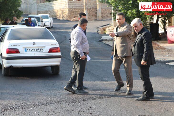 بازدید شهردار مسجدسلیمان و رئیس کمیسیون عمران شورای شهر از روند آسفالت معابر محله باغ چشمه علی